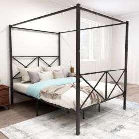Metal Canopy Bed Frame, Platform Bed Frame Queen With X Shaped Frame Queen Black