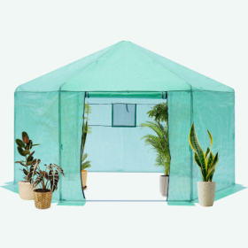 Walk-in Greenhouse Hexagonal Upgrade Reinforced Frame Heavy Duty Plastic Greenhouse Reinforced Thickened Waterproof Insulation 13.1x8.6 Ft