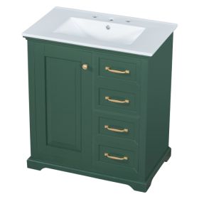 30 Bathroom Vanity With Sink, One Package, Green Bathroom Cabinet With Drawers, Solid Frame And MDF Board