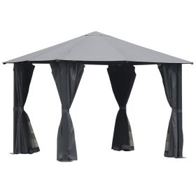 10'x10' Covered Gazebo, Outdoor Patio Gazebo With Mesh Sidewalls And Privacy Curtains, Canopy Pergolas In Black