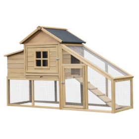 PawHut 69 Wooden Chicken Coop, Poultry Cage Hen House With Connecting Ramp, Removable Tray, Ventilated Window And Nesting Box, Natural