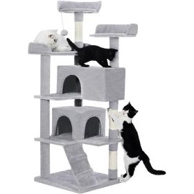 Made4Pets 56-inch Pet Cat Tree For Indoor Cats Multi-Level Cat Tree With 2 Apartments Cat Activity Center With Scratching Posts And Toys Light Gray