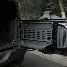 Tailgate Table Molle Panel For Ford Bronco 2021-2024 2-Tier Foldable Rear Storage Cargo Rack Shelf Camping Desk (Color: Black)