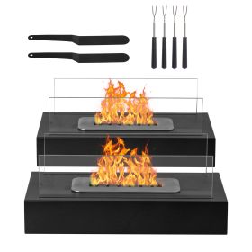 2Pack Smokeless Fire Pits With Windshield   Rectangular Outdoor Firepit With Telescoping Roasting Forks & Fire Tamer Iron Body  Stainless Steel B (Option: FIVE001)