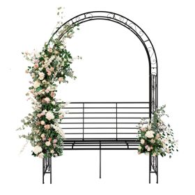 6.7ft Double-layer Curved Roof With Seat, Black Wrought Iron Arch (Color: Black)