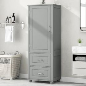 Tall Bathroom Storage Cabinet, Freestanding Storage Cabinet With Two Drawers And Adjustable Shelf, MDF Board With Painted Finish, Blac (Color: Grey)