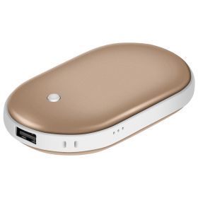 1Pc Portable Hand Warmer 5000mAh Power Bank Rechargeable Pocket Warmer Double-Sided Heating Handwarmer (Color: Gold)